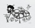 Imp Party a print by kev and bussy of a man tied down by imps having a fun and sensual time